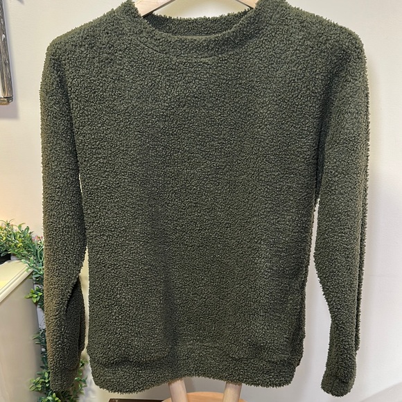 Cozy Green Teddy Fleece Pullover Sweater Women’s Size M - Picture 1 of 4